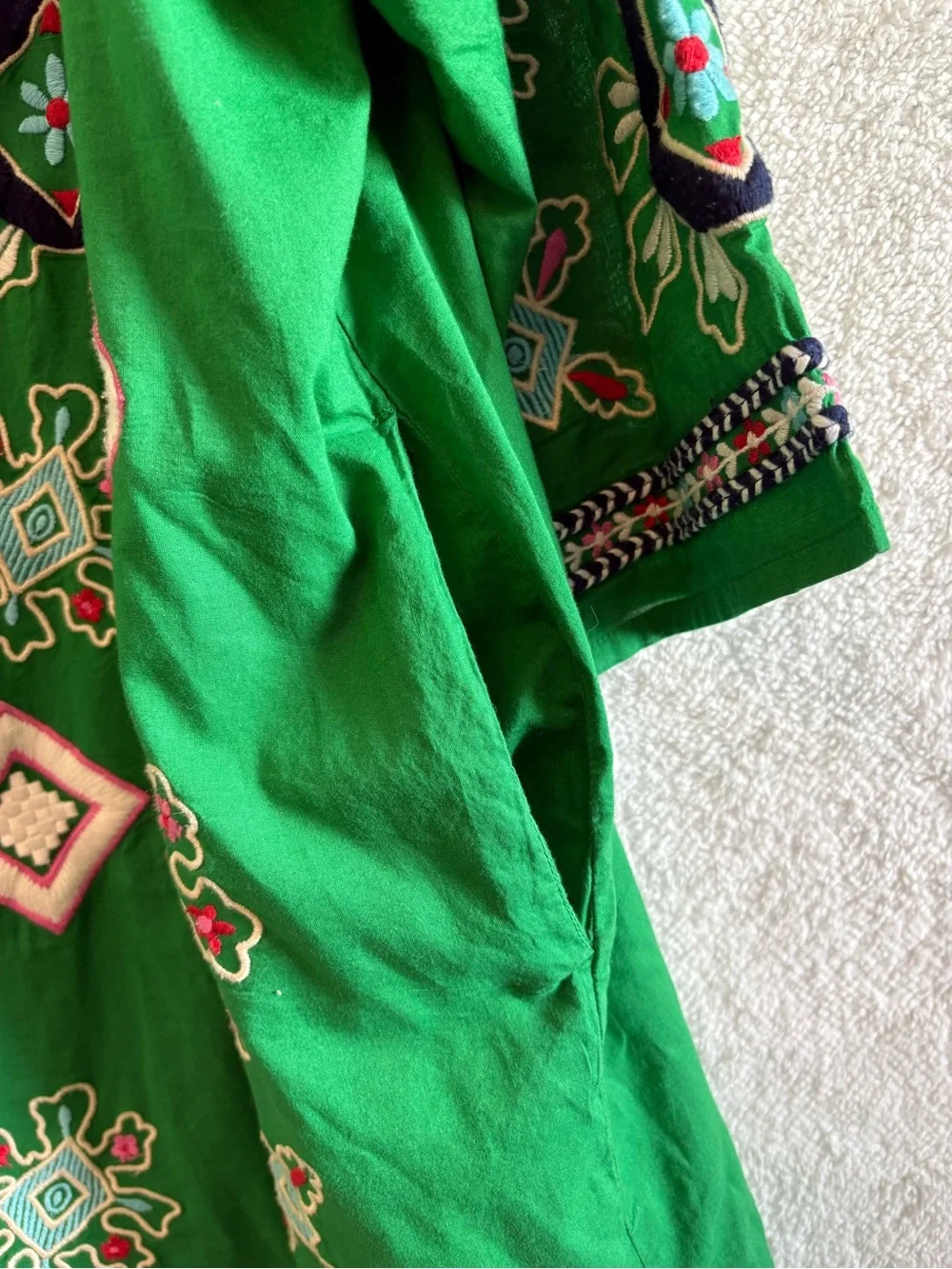 Frances Valentine Green Embroidered Tunic Shift Dress Size 1X